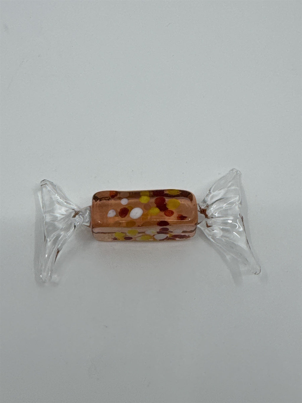 Vintage Italian Murano Style Hand Blown Glass Candy Speckled Peach Clear Wrap