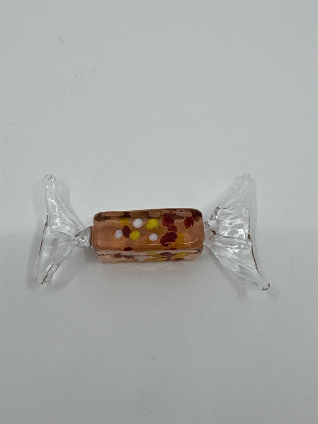 Vintage Italian Murano Style Hand Blown Glass Candy Speckled Peach Clear Wrap