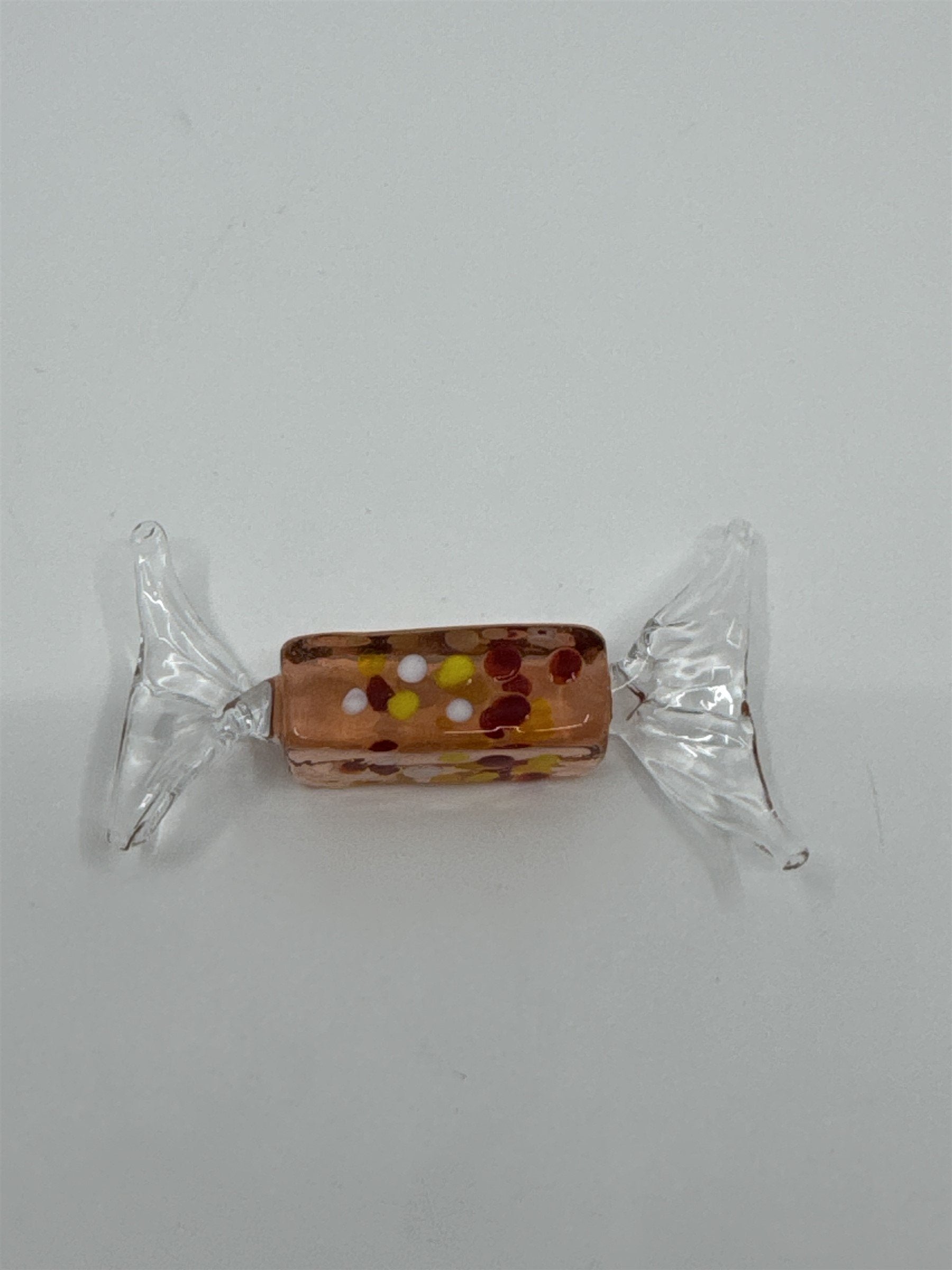 Vintage Italian Murano Style Hand Blown Glass Candy Speckled Peach Clear Wrap