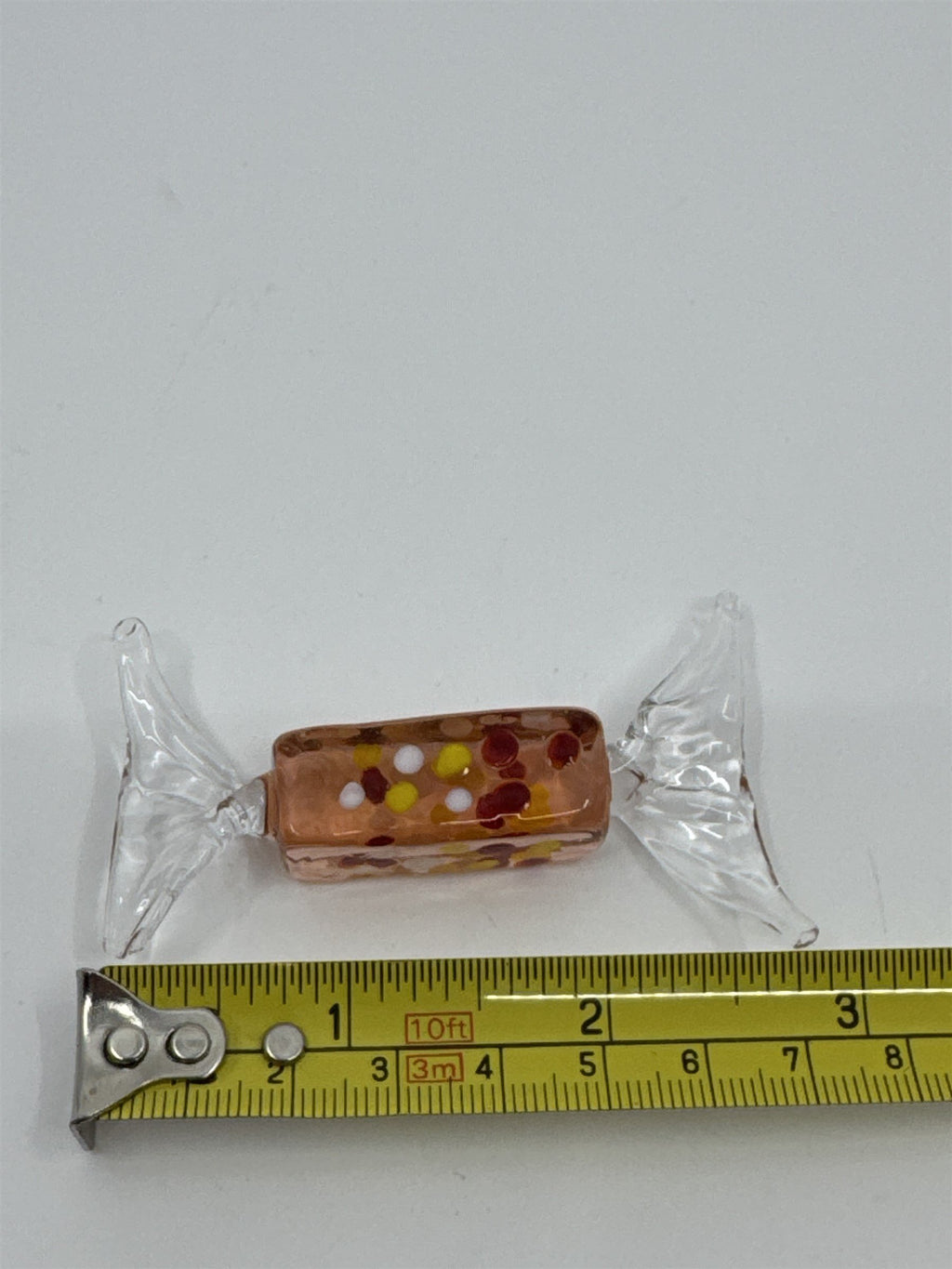 Vintage Italian Murano Style Hand Blown Glass Candy Speckled Peach Clear Wrap