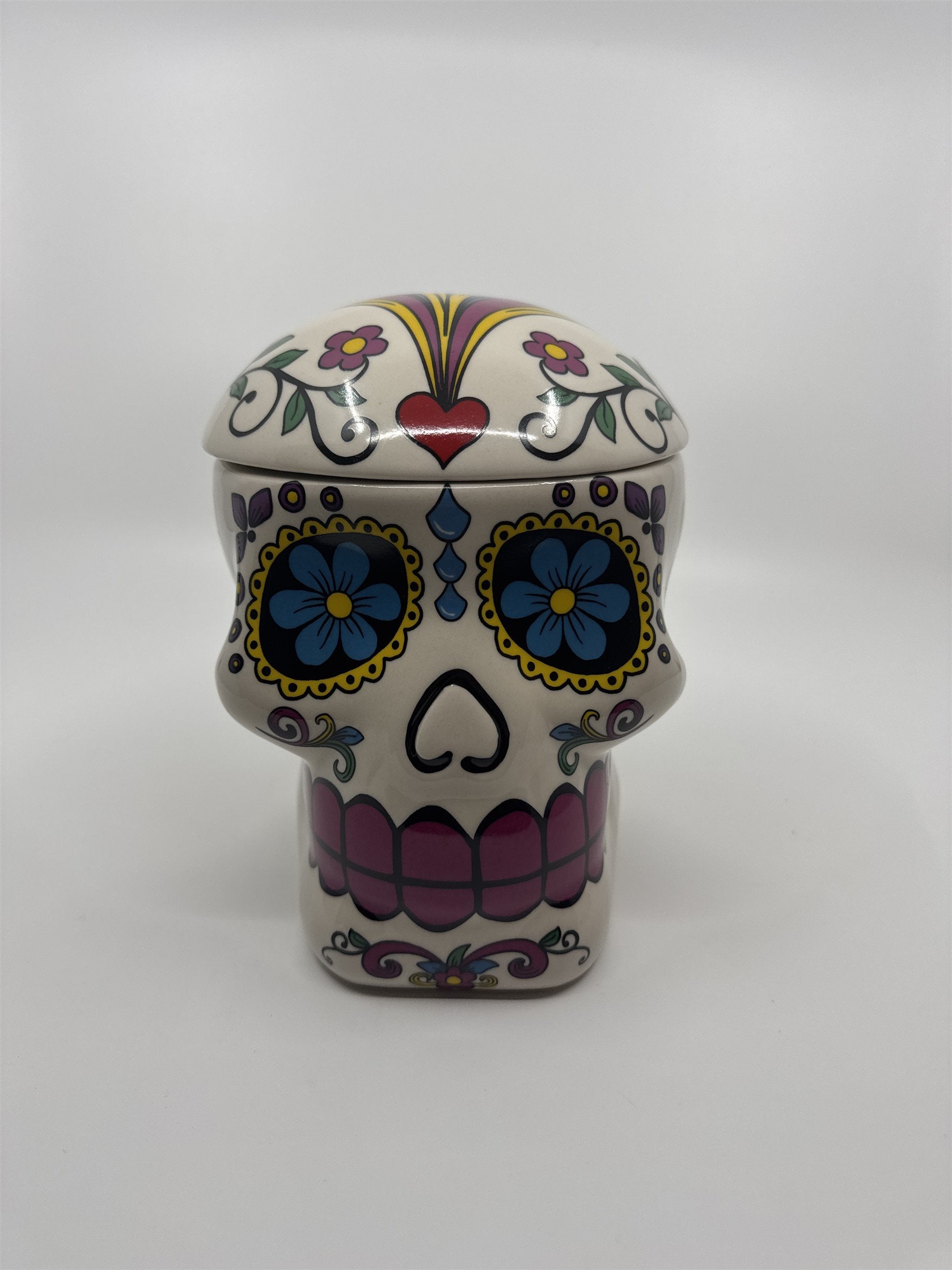 Vintage 1970s Hand-Painted 7"Sugar Skull Ceramic Cookie Jar Day of the Dead