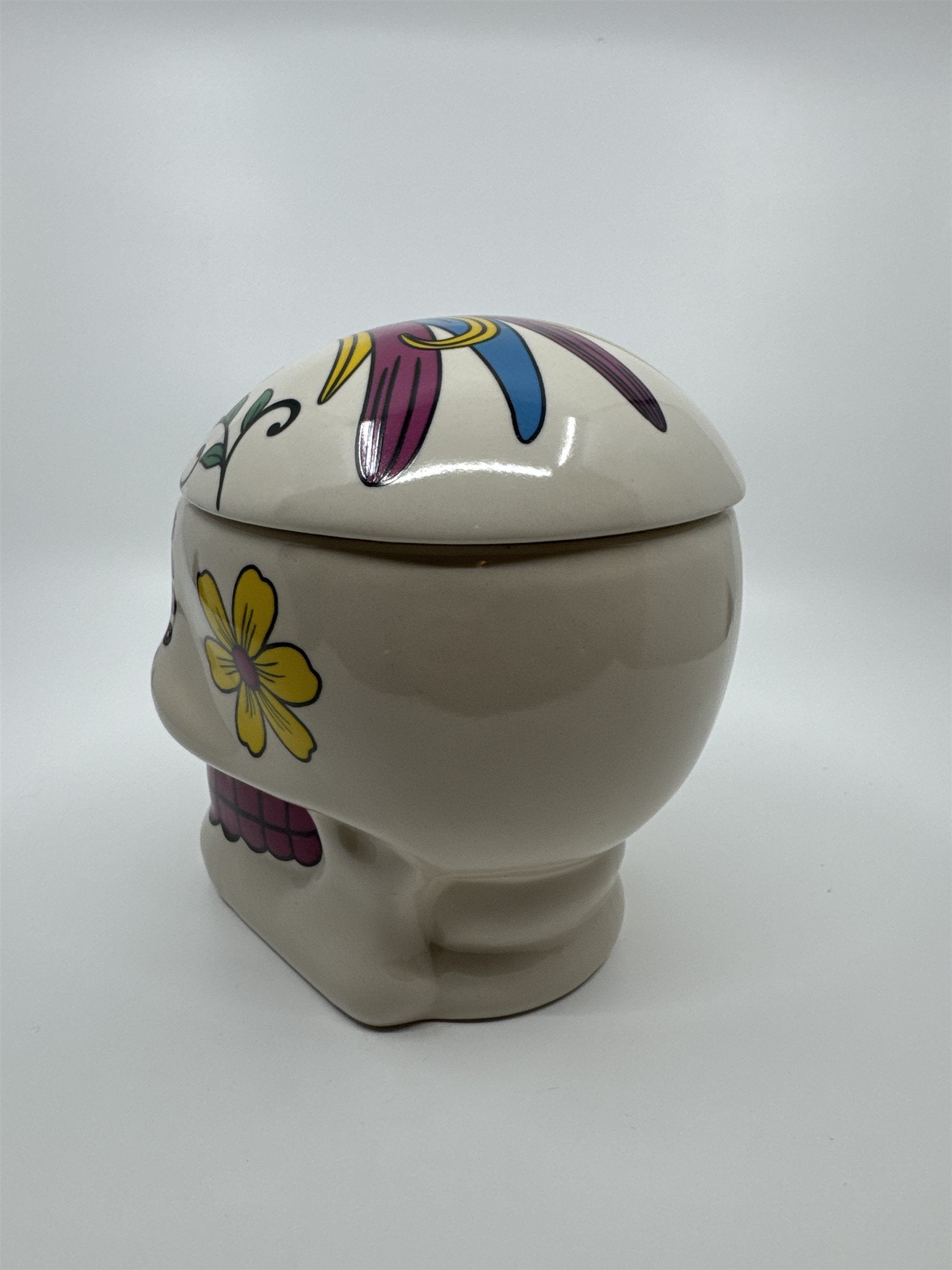Vintage 1970s Hand-Painted 7"Sugar Skull Ceramic Cookie Jar Day of the Dead