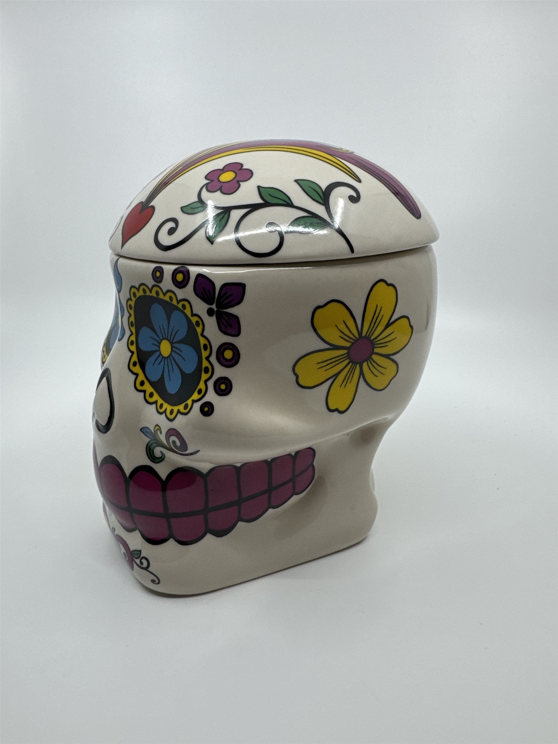 Vintage 1970s Hand-Painted 7"Sugar Skull Ceramic Cookie Jar Day of the Dead