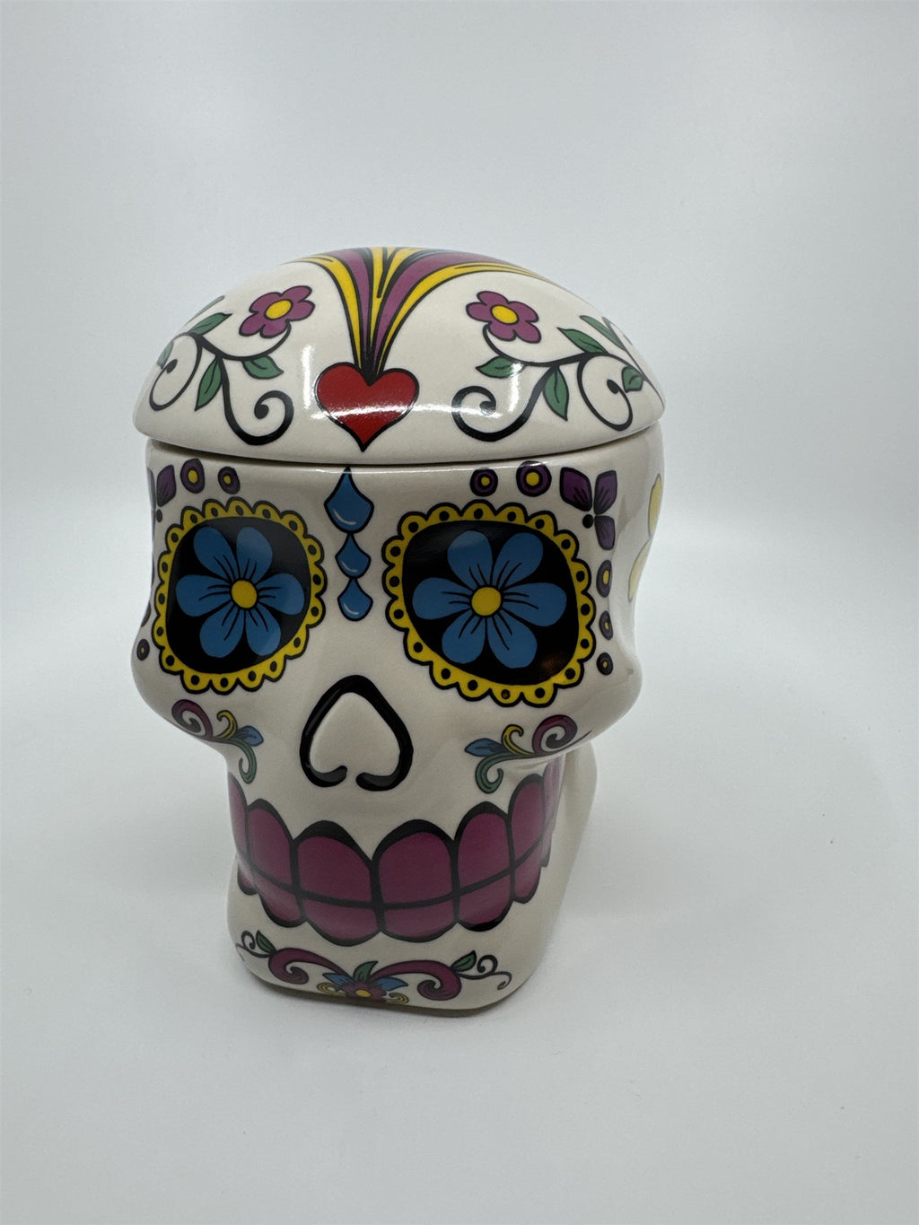 Vintage 1970s Hand-Painted 7"Sugar Skull Ceramic Cookie Jar Day of the Dead
