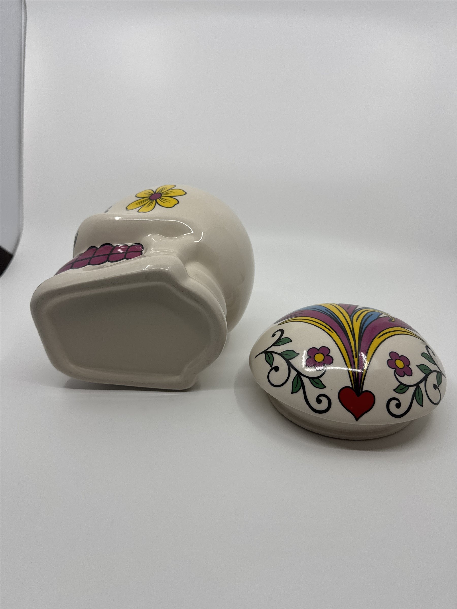 Vintage 1970s Hand-Painted 7"Sugar Skull Ceramic Cookie Jar Day of the Dead