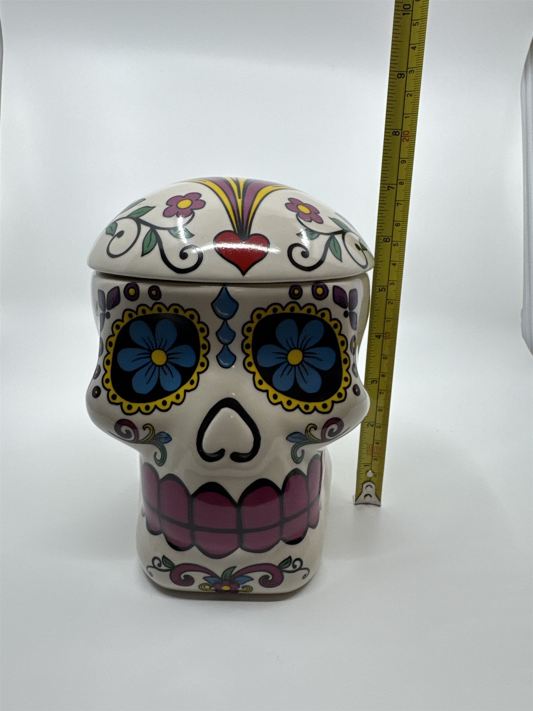 Vintage 1970s Hand-Painted 7"Sugar Skull Ceramic Cookie Jar Day of the Dead