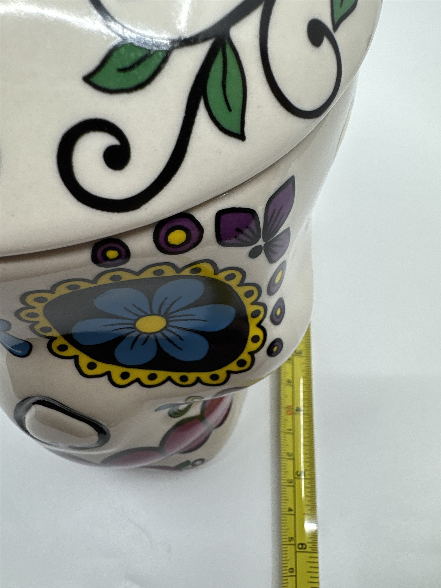 Vintage 1970s Hand-Painted 7"Sugar Skull Ceramic Cookie Jar Day of the Dead