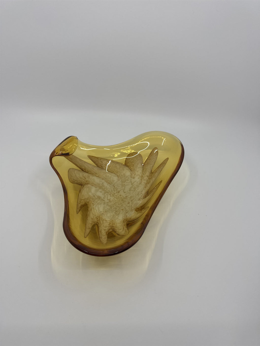 Vintage Princess House Murano Aventurine Glass Dish Yellow Cream Metallic Gold