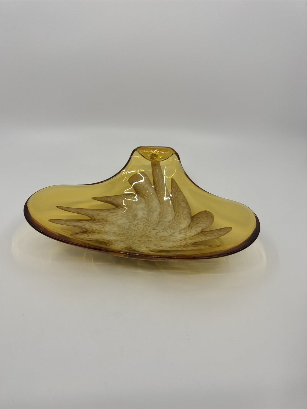 Vintage Princess House Murano Aventurine Glass Dish Yellow Cream Metallic Gold