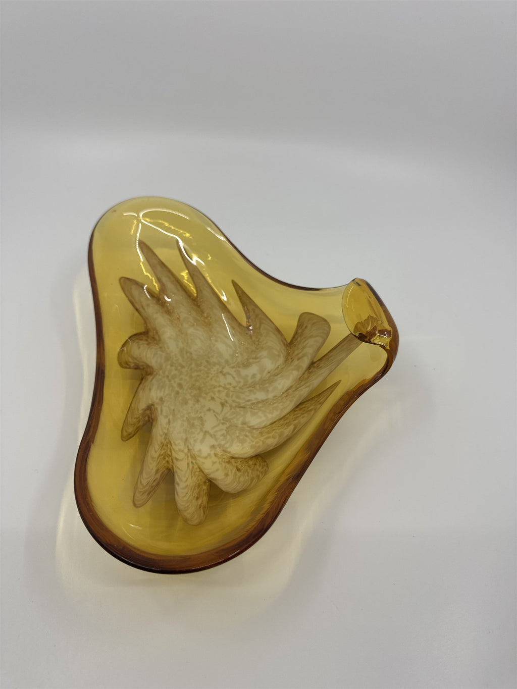 Vintage Princess House Murano Aventurine Glass Dish Yellow Cream Metallic Gold