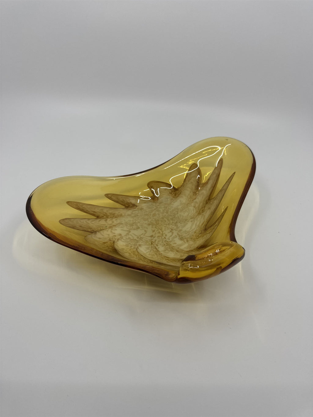 Vintage Princess House Murano Aventurine Glass Dish Yellow Cream Metallic Gold