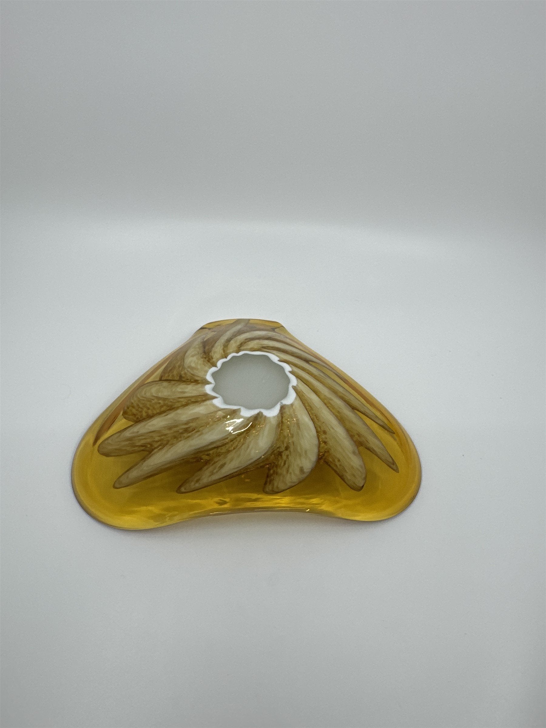 Vintage Princess House Murano Aventurine Glass Dish Yellow Cream Metallic Gold
