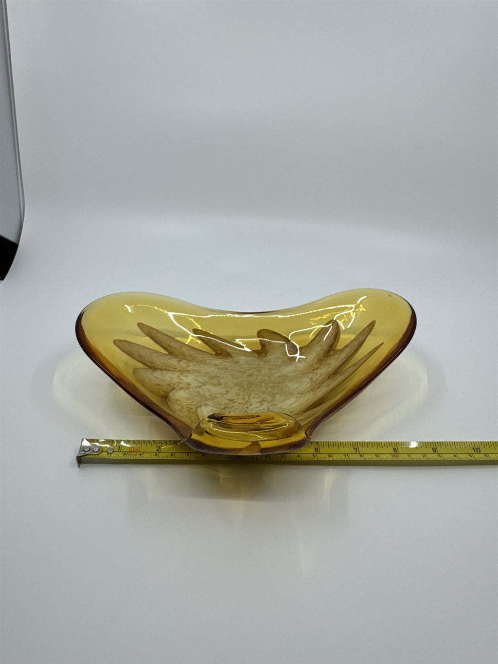 Vintage Princess House Murano Aventurine Glass Dish Yellow Cream Metallic Gold
