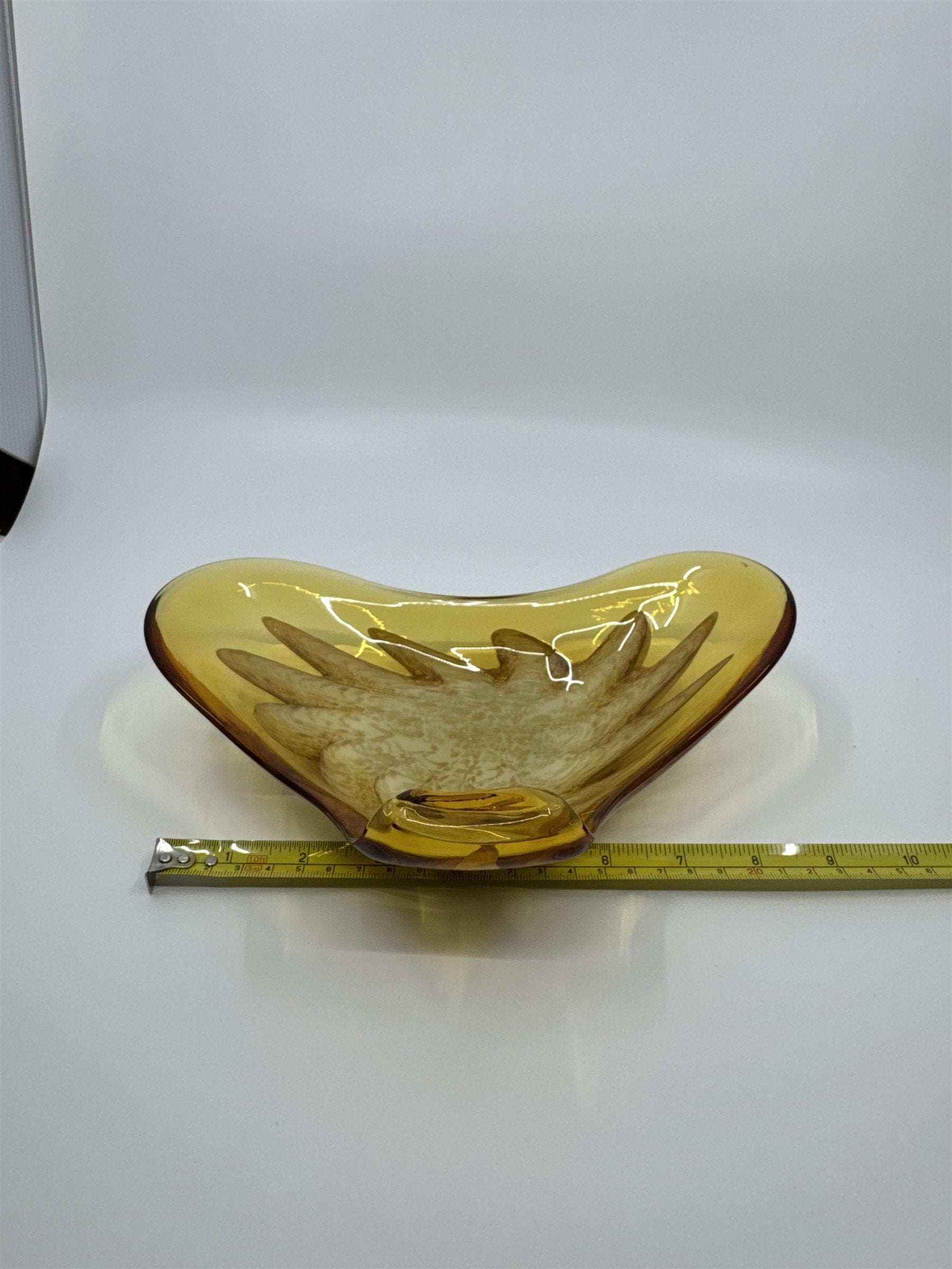 Vintage Princess House Murano Aventurine Glass Dish Yellow Cream Metallic Gold