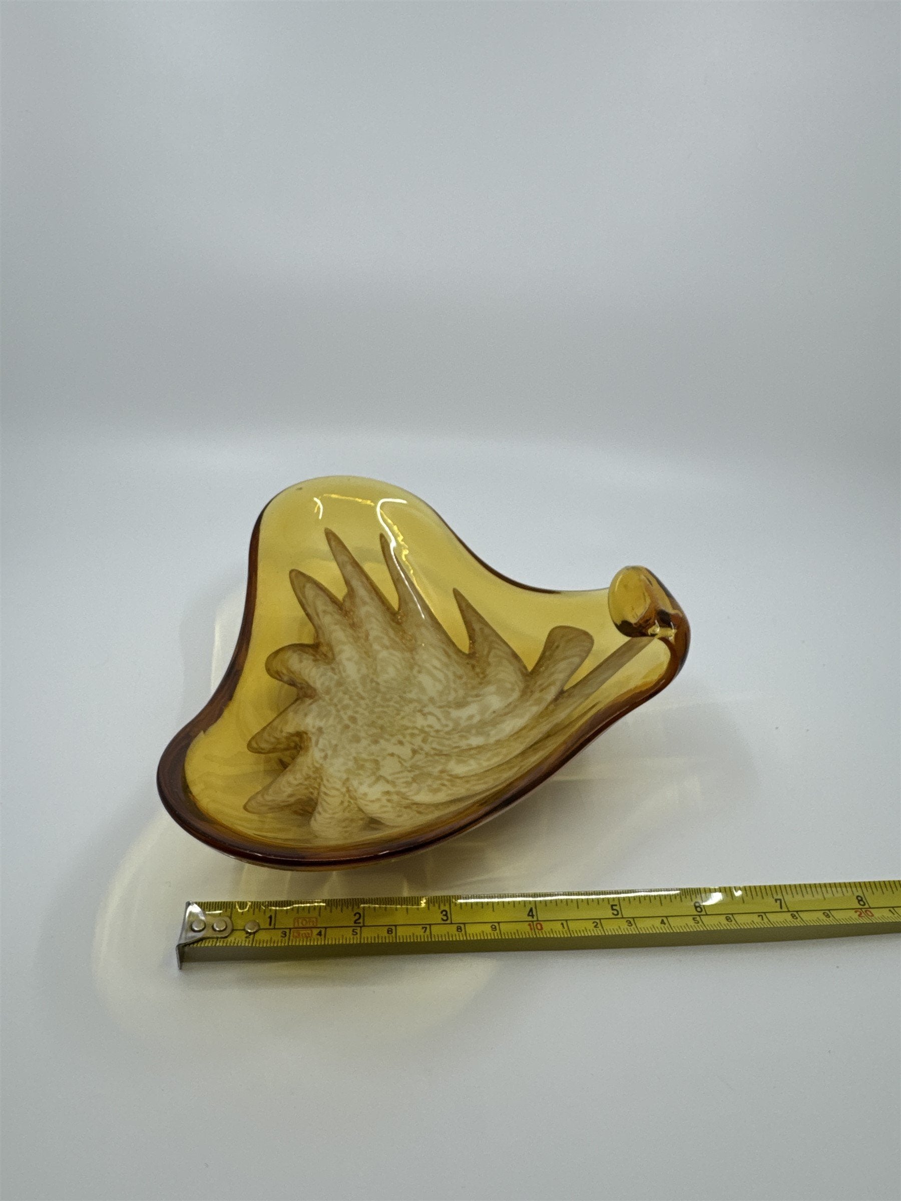 Vintage Princess House Murano Aventurine Glass Dish Yellow Cream Metallic Gold