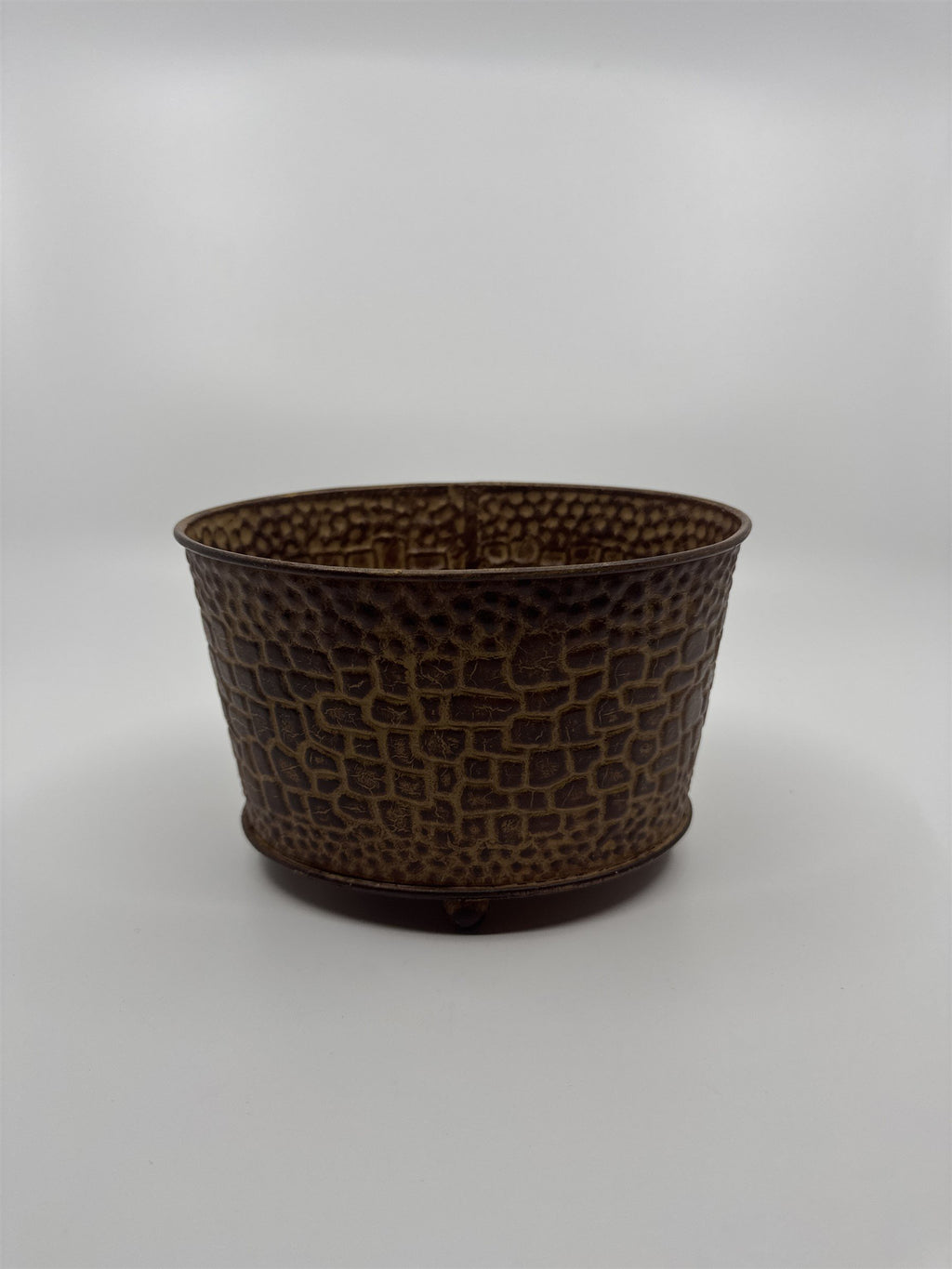 Vintage Home Interiors Crocodile Alligator Safari Texture Tan Metal Basket Rare