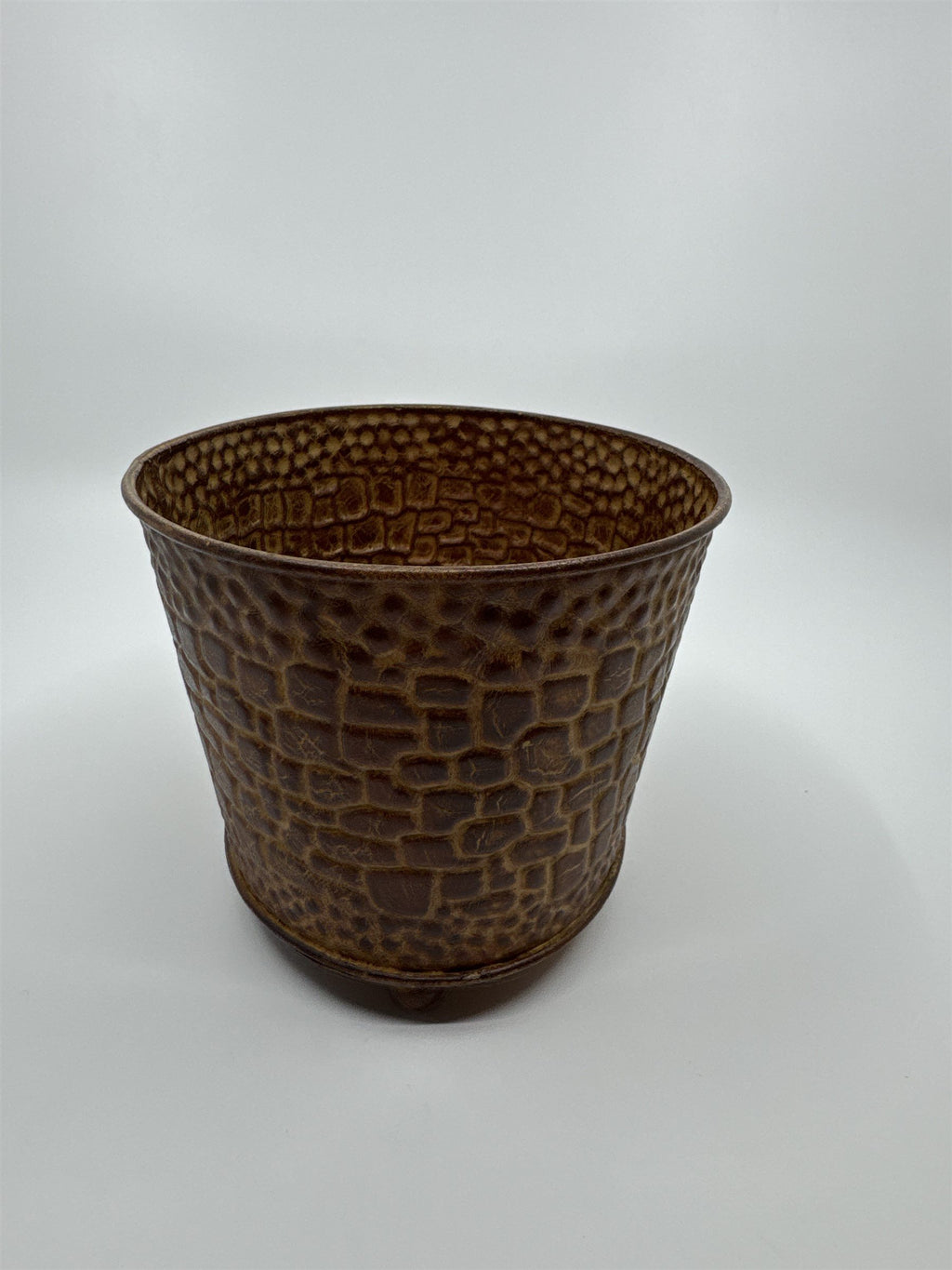 Vintage Home Interiors Crocodile Alligator Safari Texture Tan Metal Basket Rare