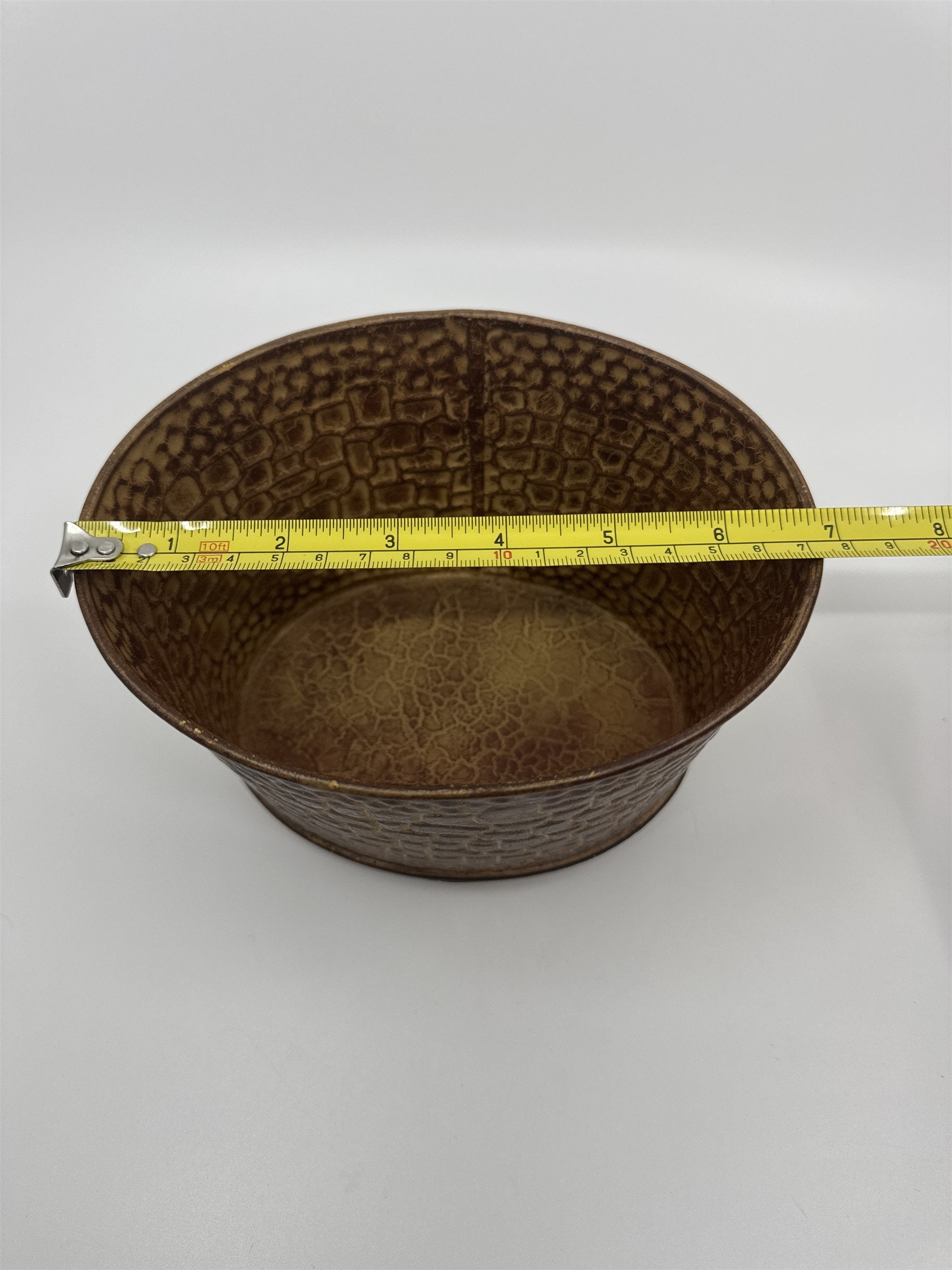 Vintage Home Interiors Crocodile Alligator Safari Texture Tan Metal Basket Rare