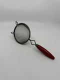 Vintage Strong Wire Mesh Strainer Hand Sifter A&J AJAX Red Wood Handle USA Made