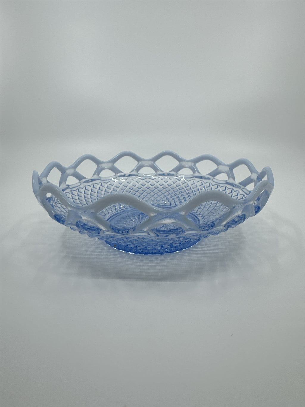 Imperial Glass Katy Blue Laced Edge Lattice Opalescent 8" Salad Plate Blue Glass
