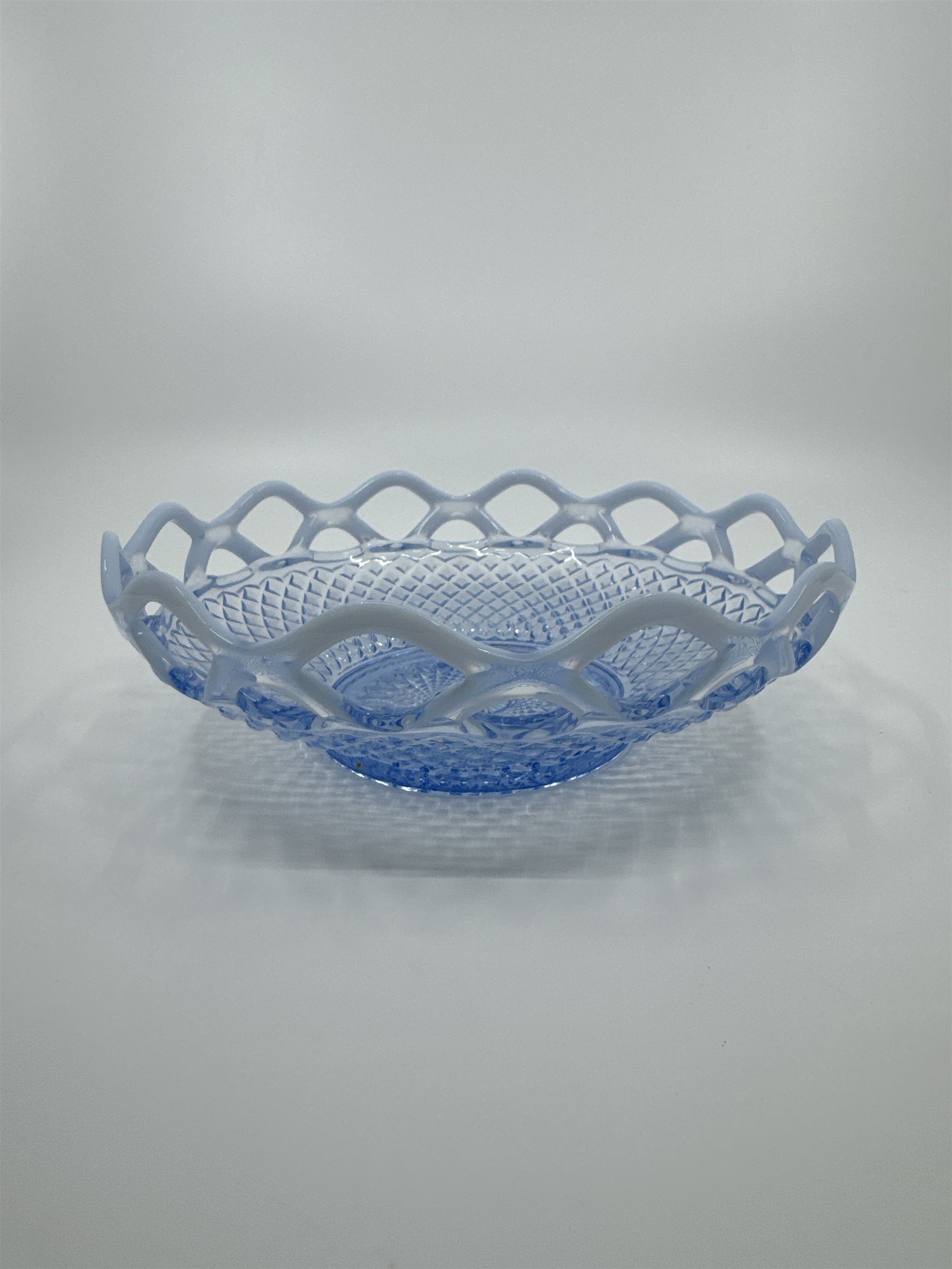Imperial Glass Katy Blue Laced Edge Lattice Opalescent 8" Salad Plate Blue Glass
