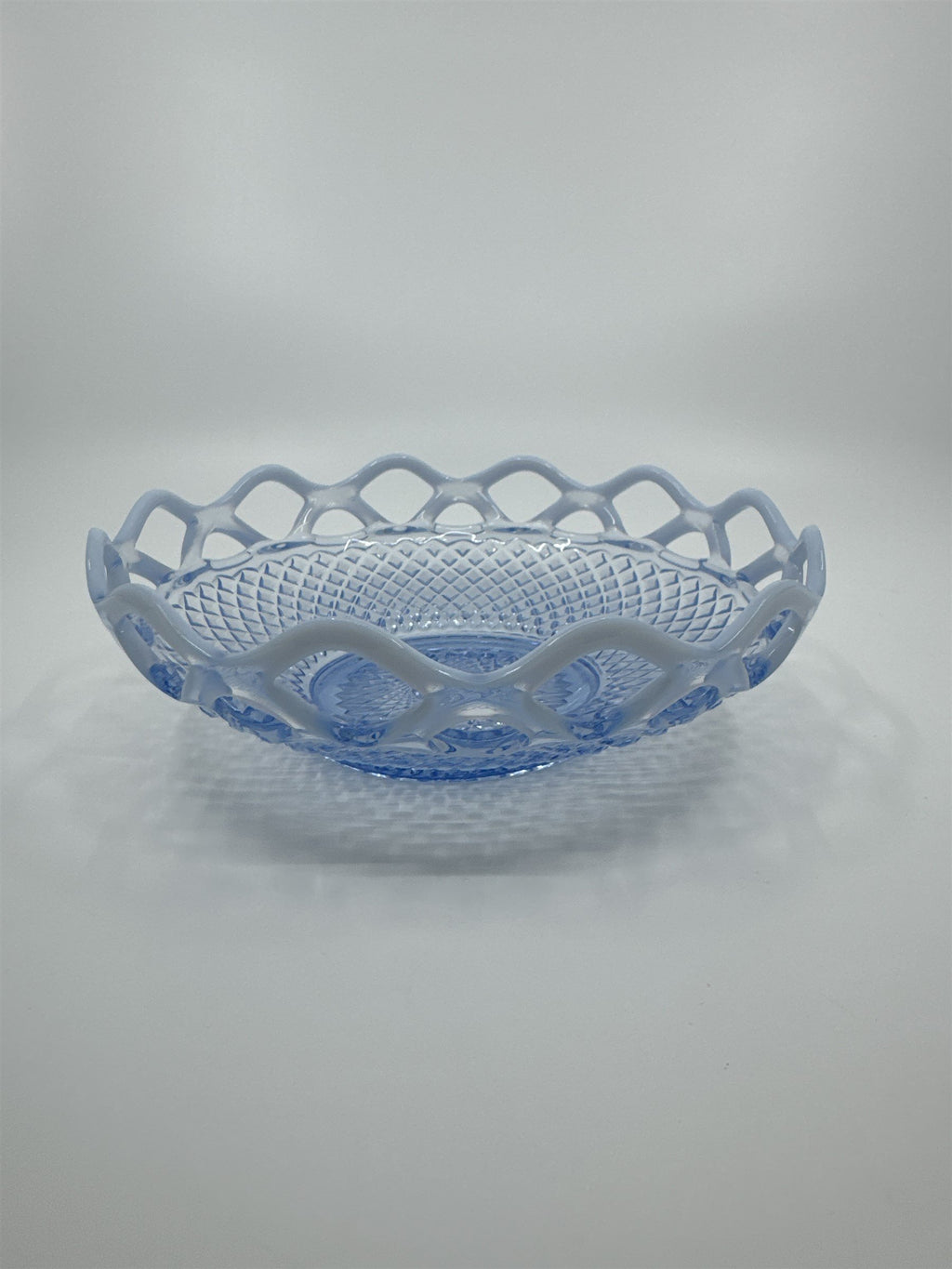 Imperial Glass Katy Blue Laced Edge Lattice Opalescent 8" Salad Plate Blue Glass