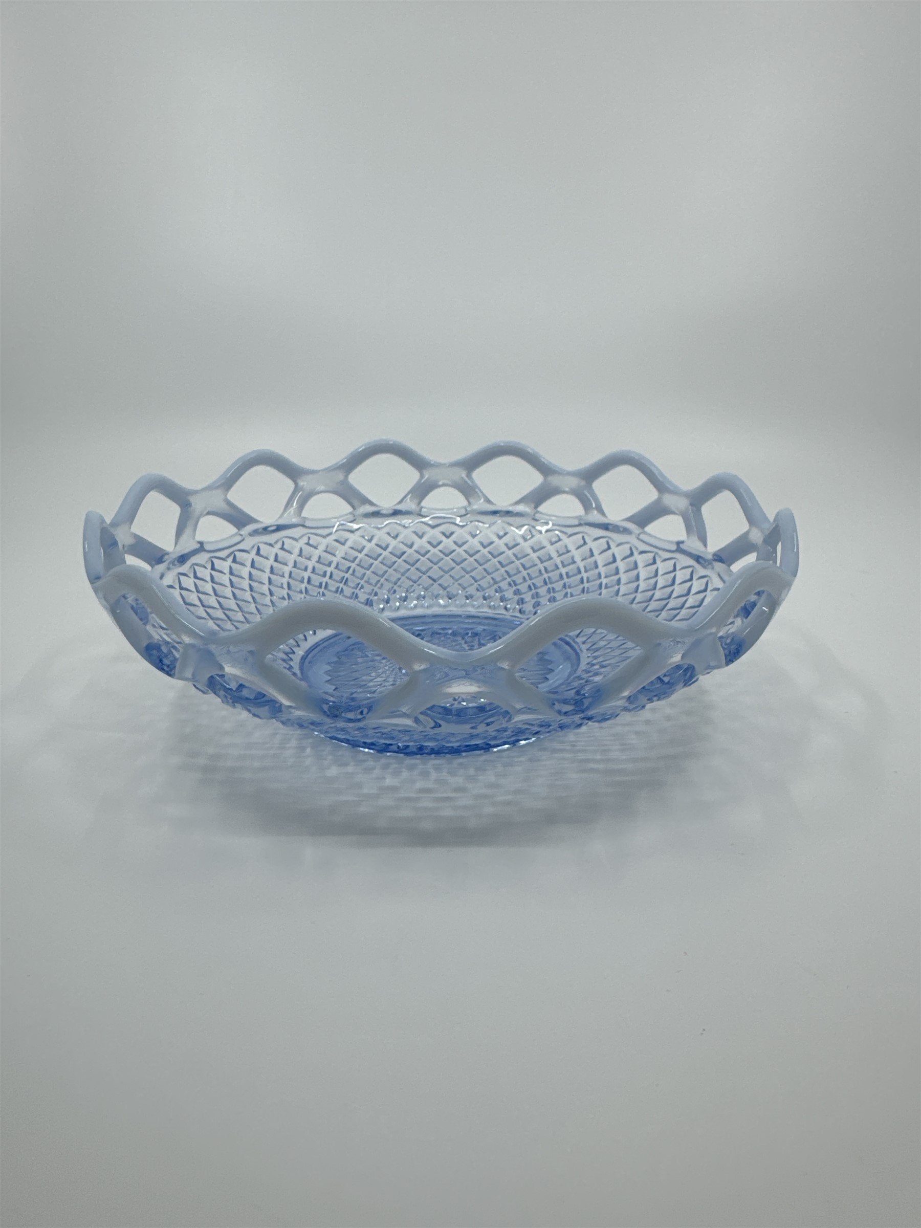 Imperial Glass Katy Blue Laced Edge Lattice Opalescent 8" Salad Plate Blue Glass