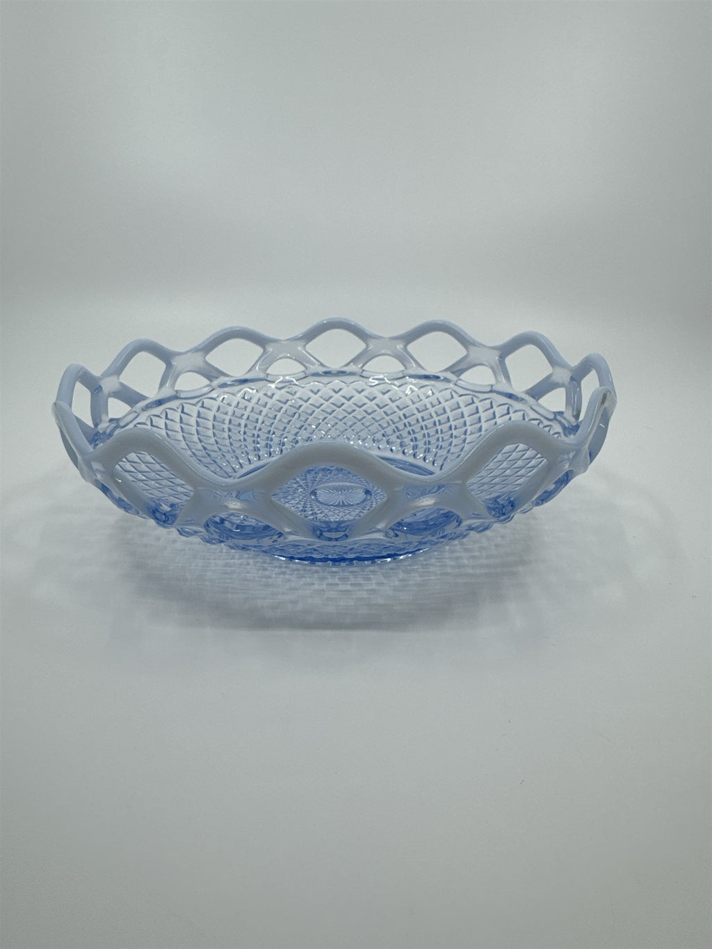 Imperial Glass Katy Blue Laced Edge Lattice Opalescent 8" Salad Plate Blue Glass