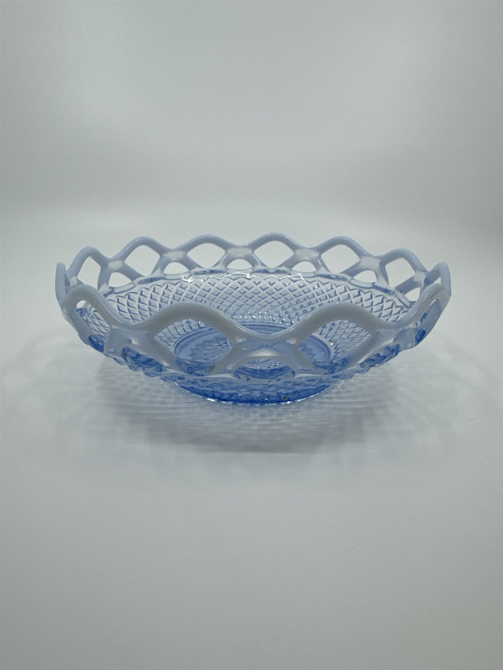Imperial Glass Katy Blue Laced Edge Lattice Opalescent 8" Salad Plate Blue Glass