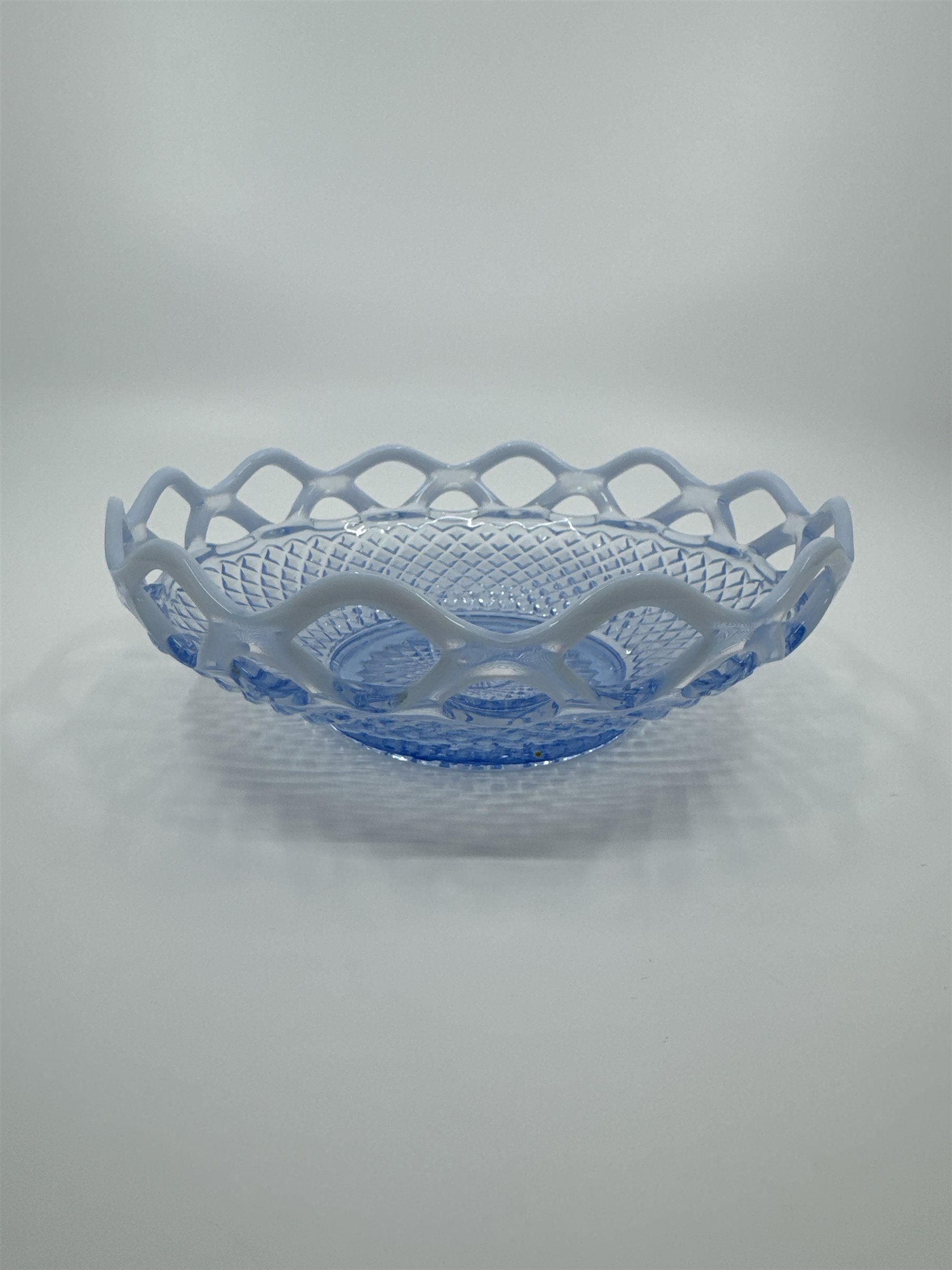 Imperial Glass Katy Blue Laced Edge Lattice Opalescent 8" Salad Plate Blue Glass