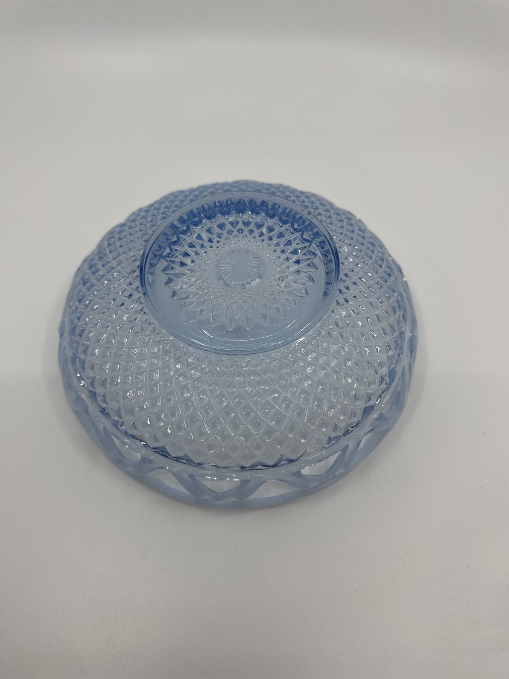 Imperial Glass Katy Blue Laced Edge Lattice Opalescent 8" Salad Plate Blue Glass