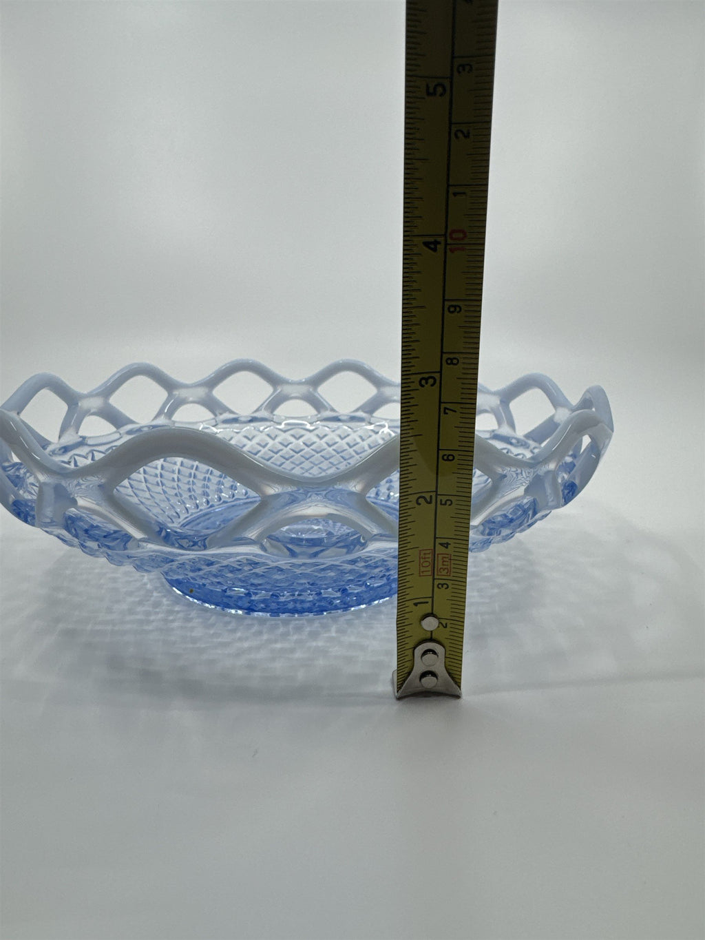 Imperial Glass Katy Blue Laced Edge Lattice Opalescent 8" Salad Plate Blue Glass
