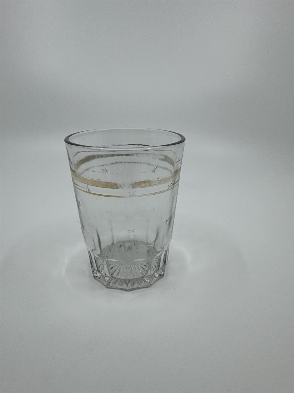 Vintage Juice Glass /w Gold Embellishment Trim Stars Glass Whiskey Glass Fading