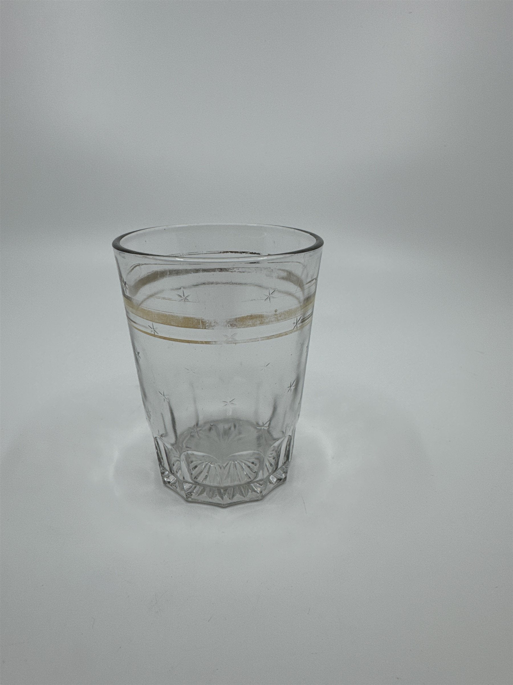 Vintage Juice Glass /w Gold Embellishment Trim Stars Glass Whiskey Glass Fading