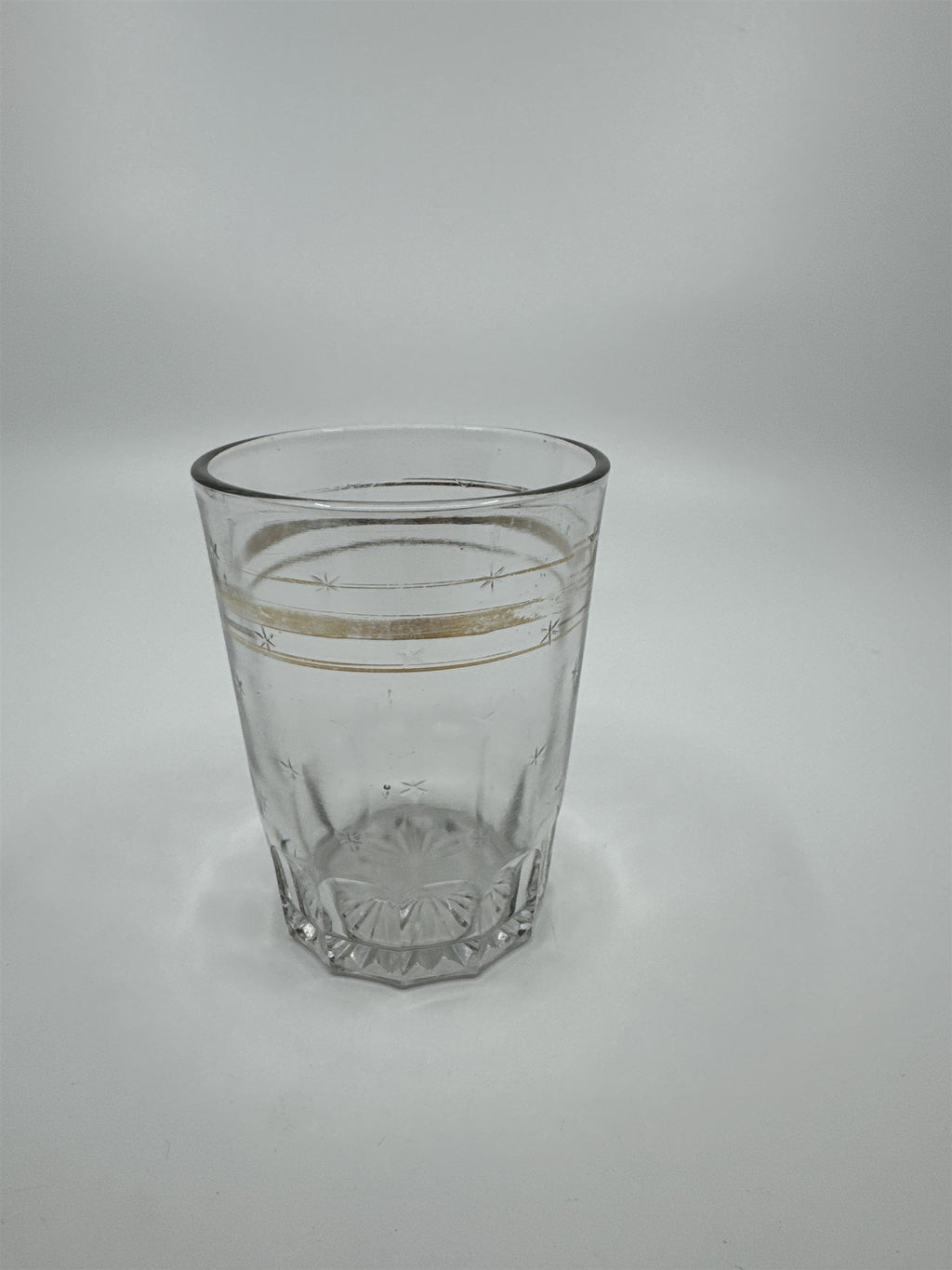 Vintage Juice Glass /w Gold Embellishment Trim Stars Glass Whiskey Glass Fading