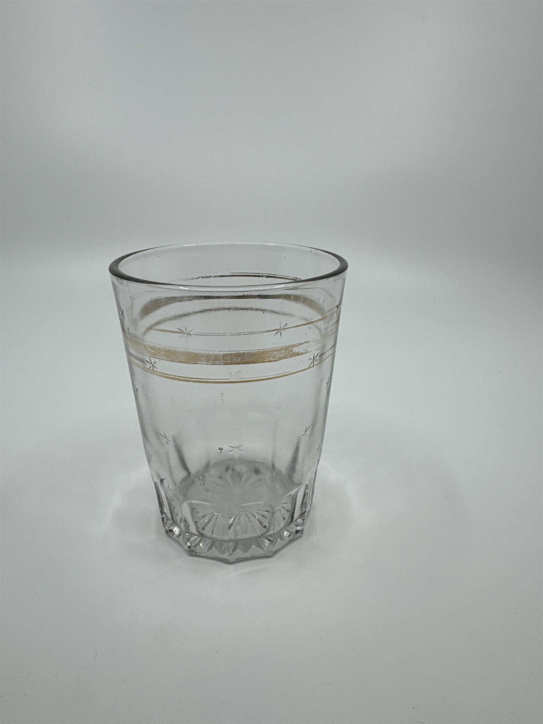Vintage Juice Glass /w Gold Embellishment Trim Stars Glass Whiskey Glass Fading