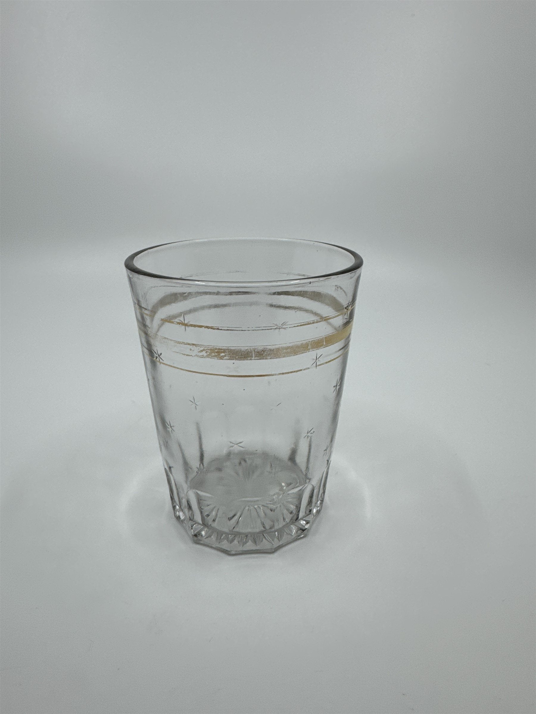 Vintage Juice Glass /w Gold Embellishment Trim Stars Glass Whiskey Glass Fading