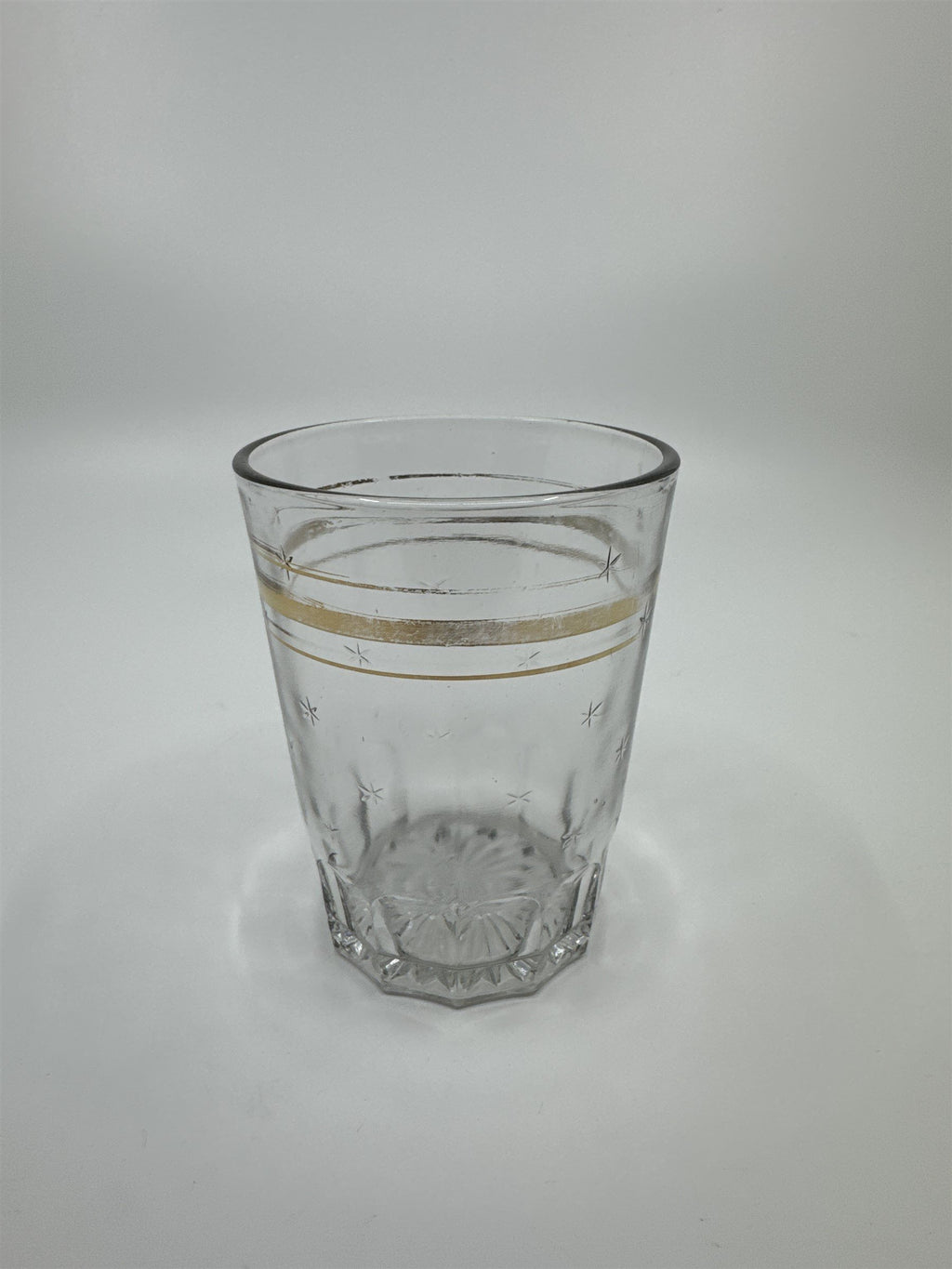 Vintage Juice Glass /w Gold Embellishment Trim Stars Glass Whiskey Glass Fading