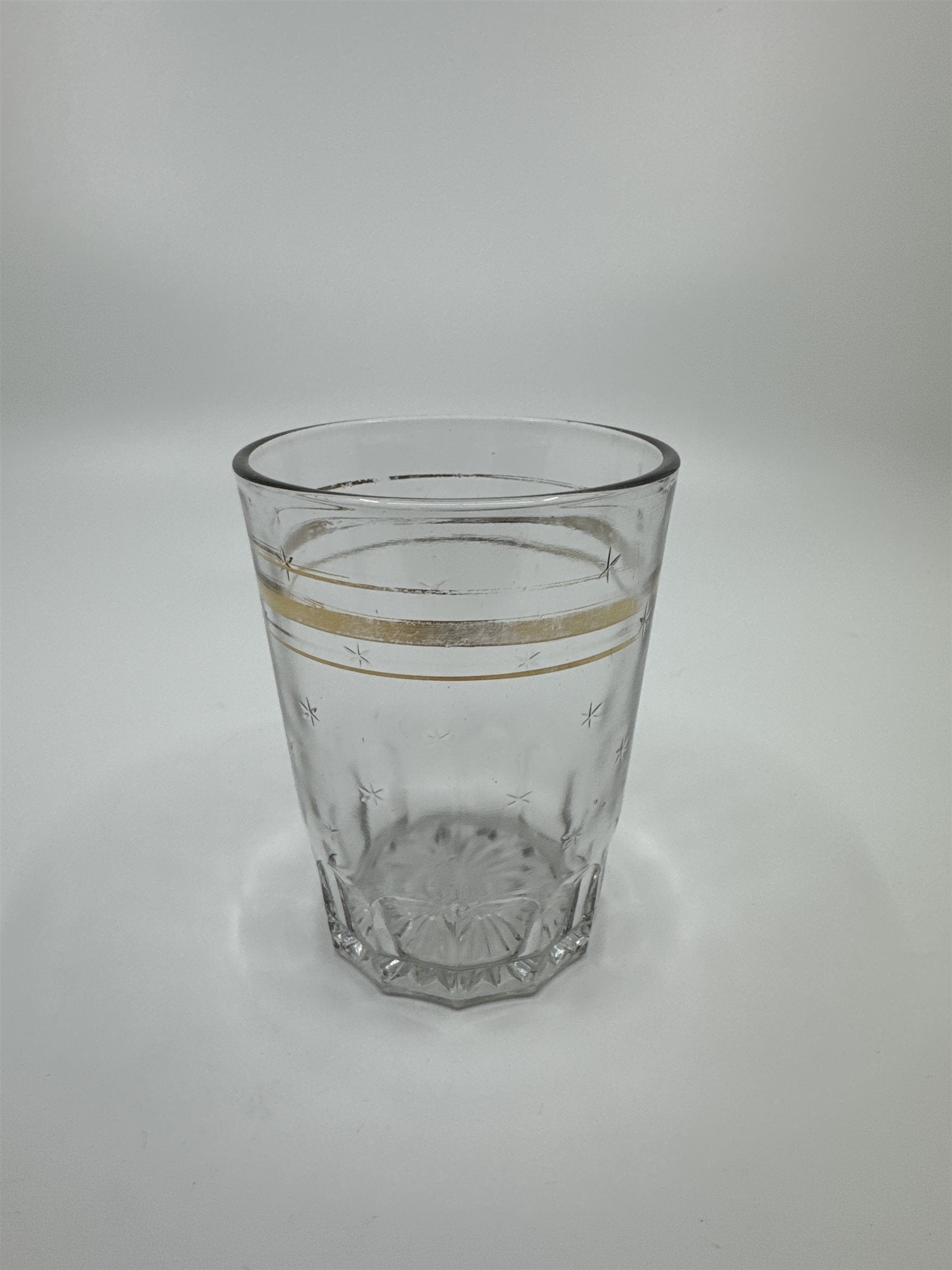 Vintage Juice Glass /w Gold Embellishment Trim Stars Glass Whiskey Glass Fading
