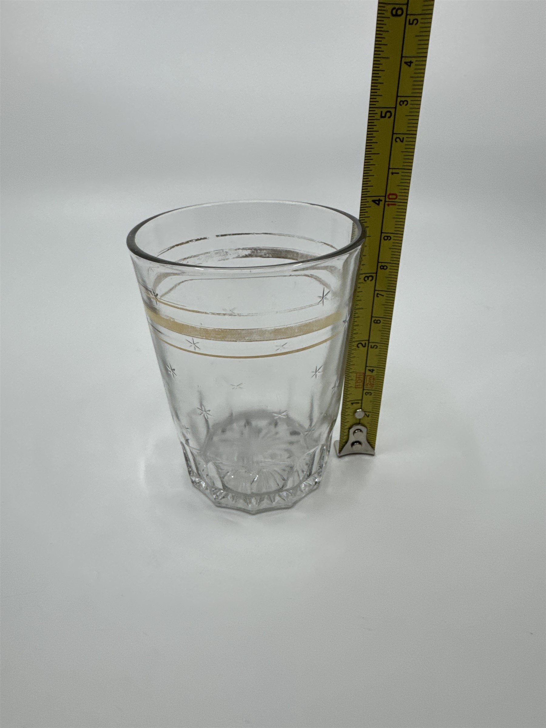 Vintage Juice Glass /w Gold Embellishment Trim Stars Glass Whiskey Glass Fading