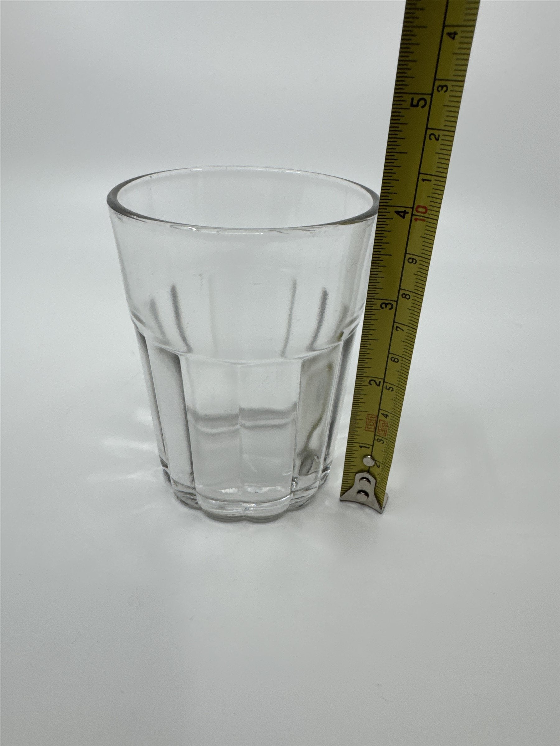 Vintage Whiskey Glass Juice Glass Ribbed and Lined Lines Pattern on Side