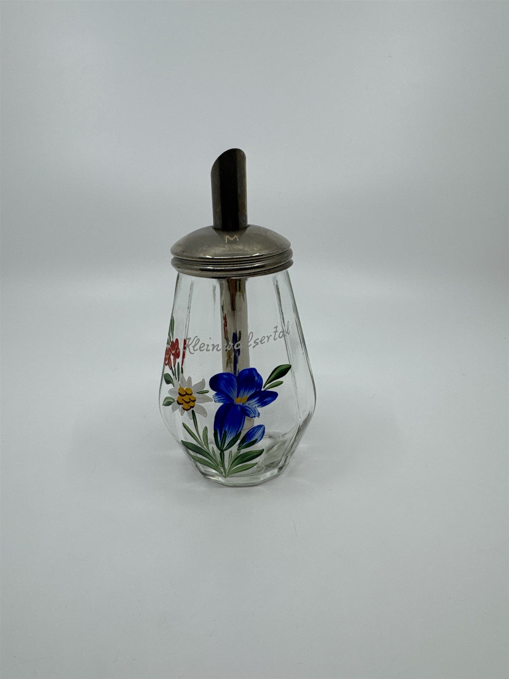 Vintage West Germany UWO Cruet Sugar Syrup Floral Glass Dispenser Kleinwalsertal
