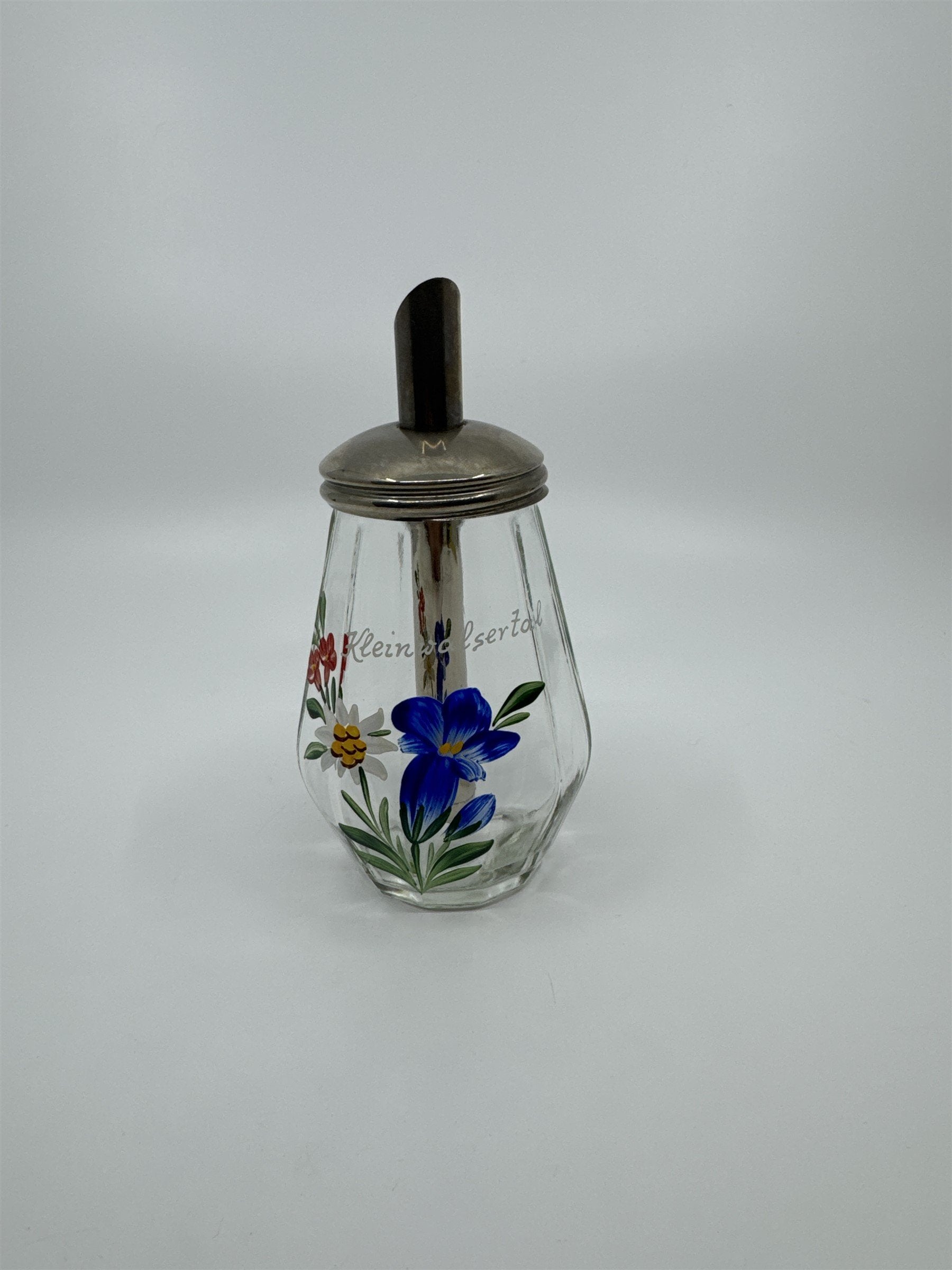 Vintage West Germany UWO Cruet Sugar Syrup Floral Glass Dispenser Kleinwalsertal