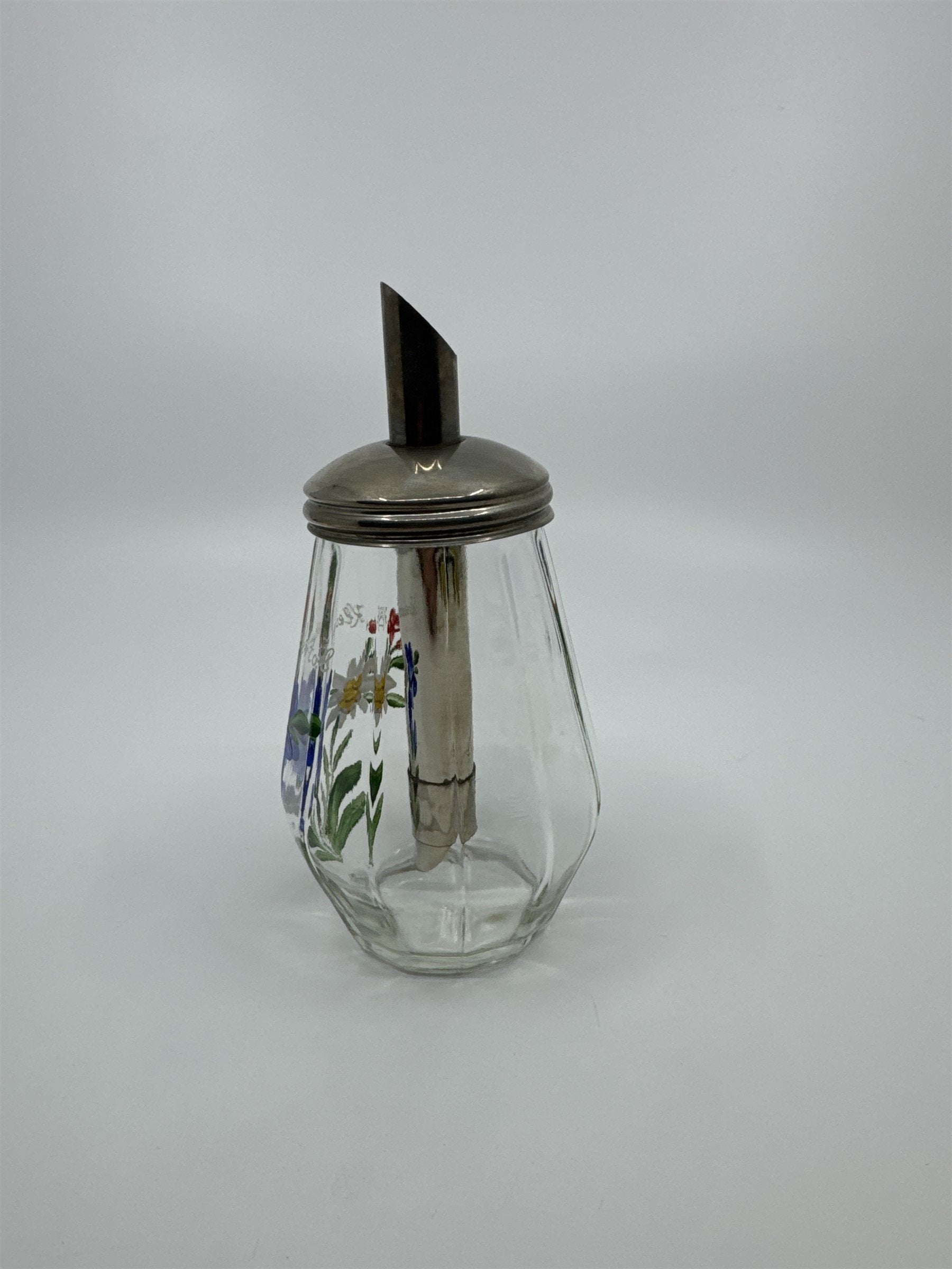 Vintage West Germany UWO Cruet Sugar Syrup Floral Glass Dispenser Kleinwalsertal