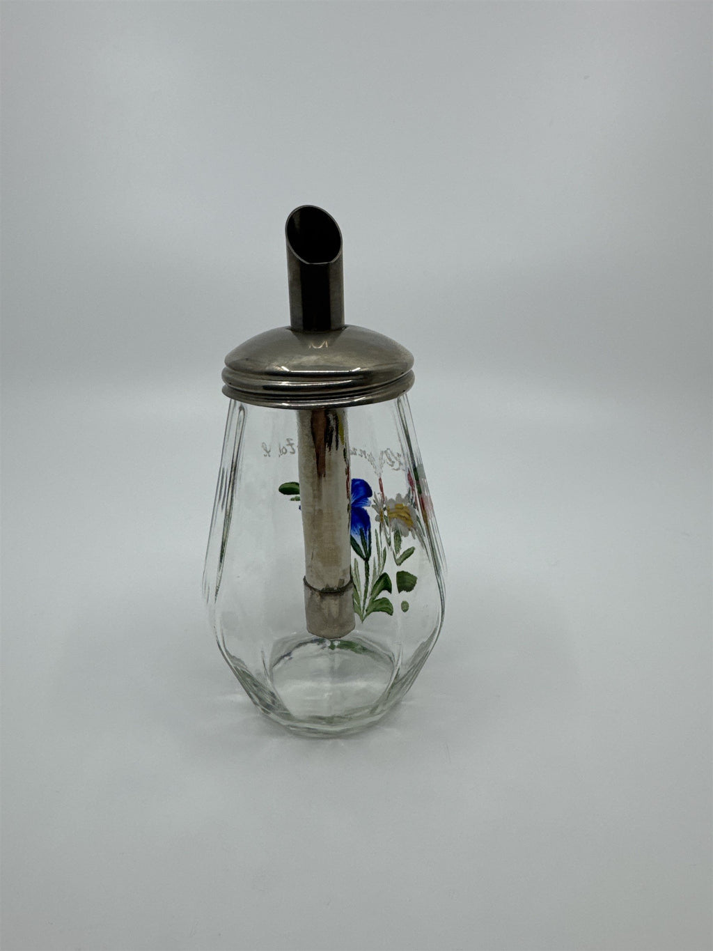 Vintage West Germany UWO Cruet Sugar Syrup Floral Glass Dispenser Kleinwalsertal