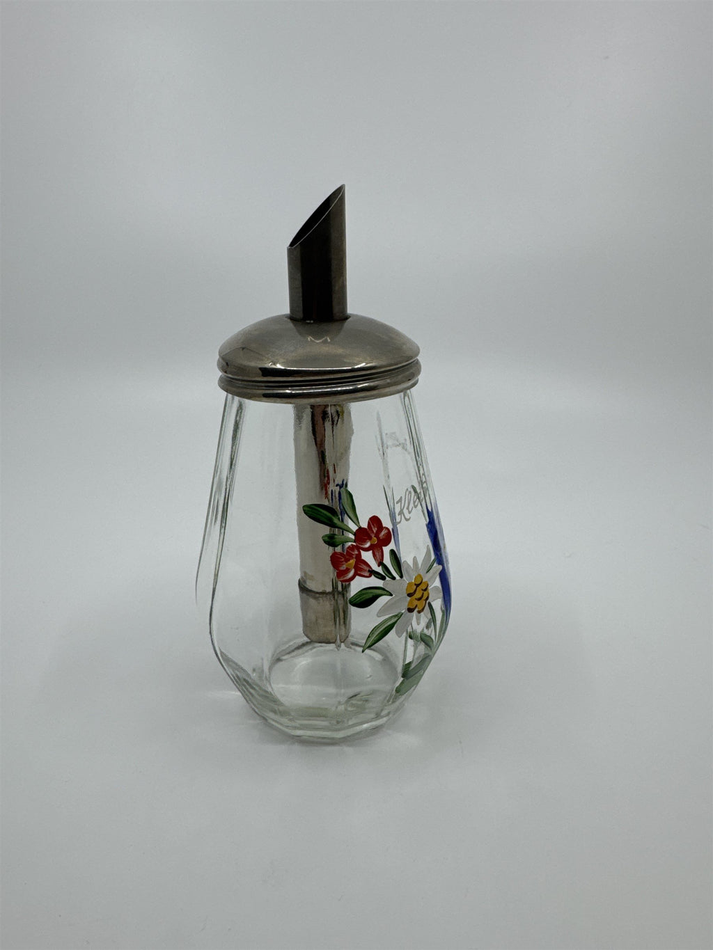 Vintage West Germany UWO Cruet Sugar Syrup Floral Glass Dispenser Kleinwalsertal