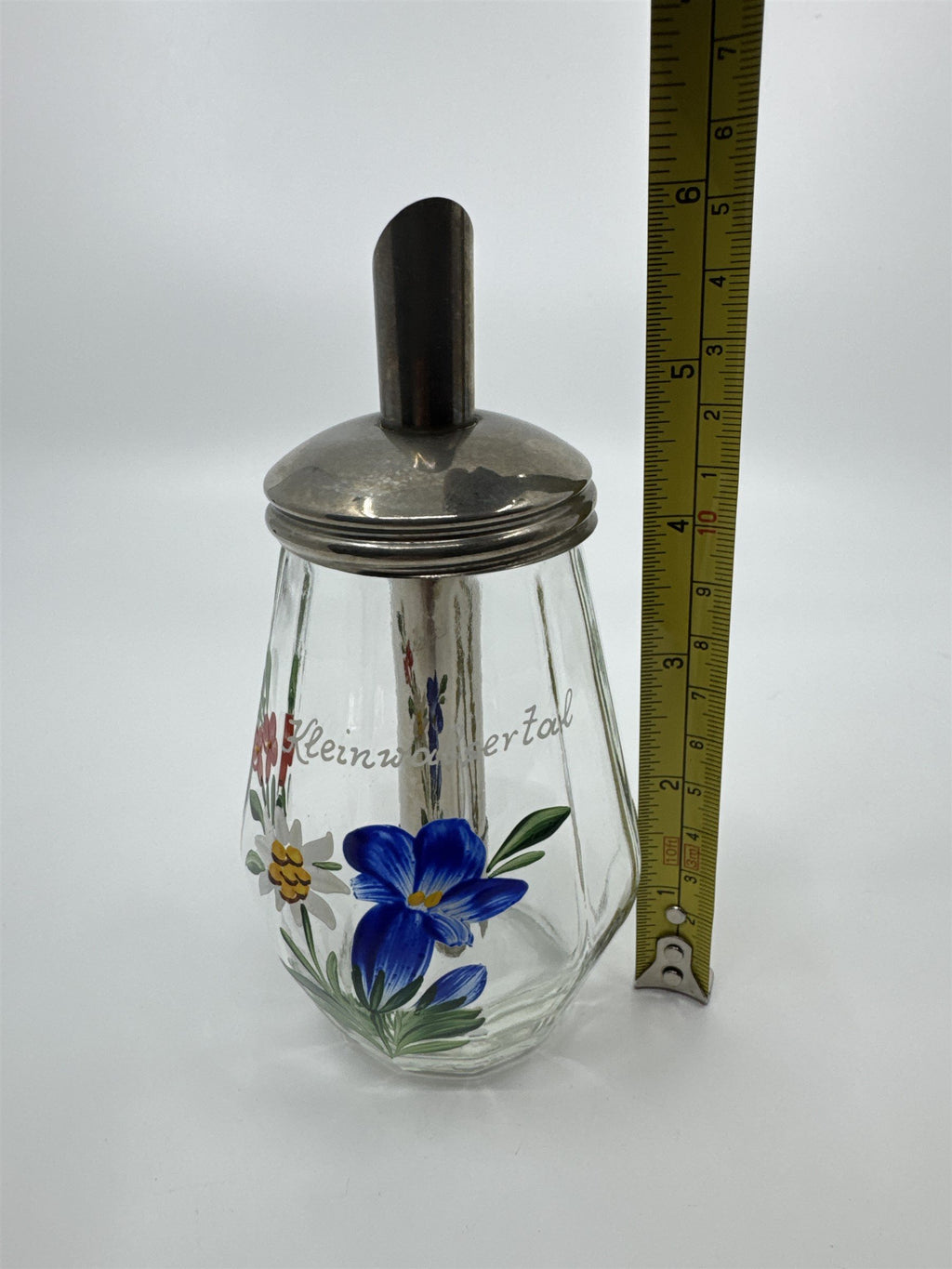 Vintage West Germany UWO Cruet Sugar Syrup Floral Glass Dispenser Kleinwalsertal