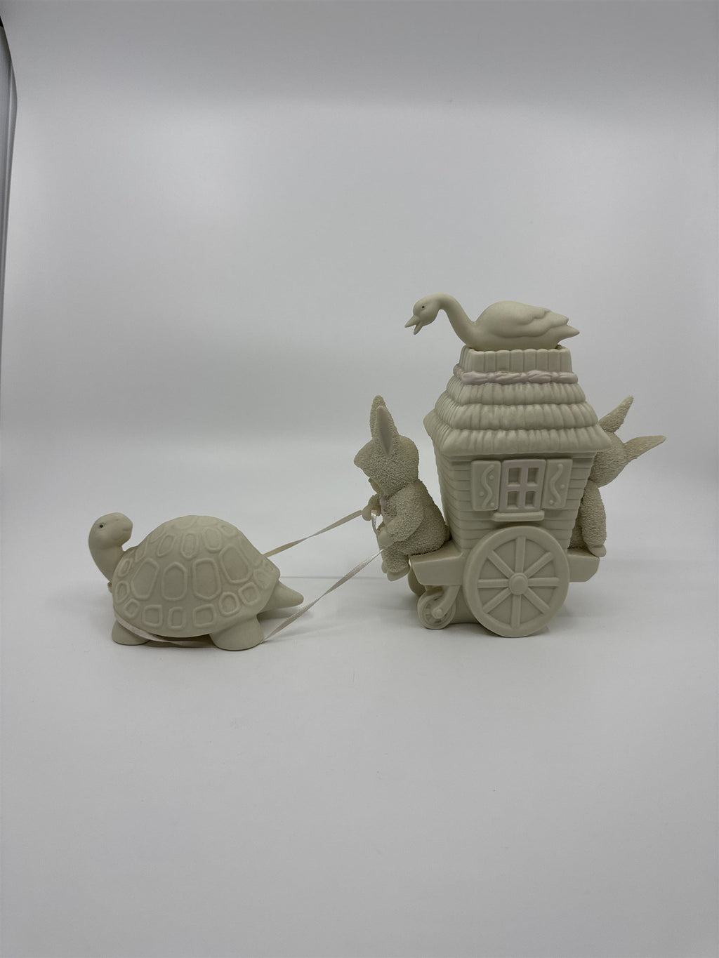 Vintage Dept 56 Snow Bunnies Turtle Pulling Flower Cart Figurines Easter Bunny