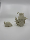 Vintage Dept 56 Snow Bunnies Turtle Pulling Flower Cart Figurines Easter Bunny