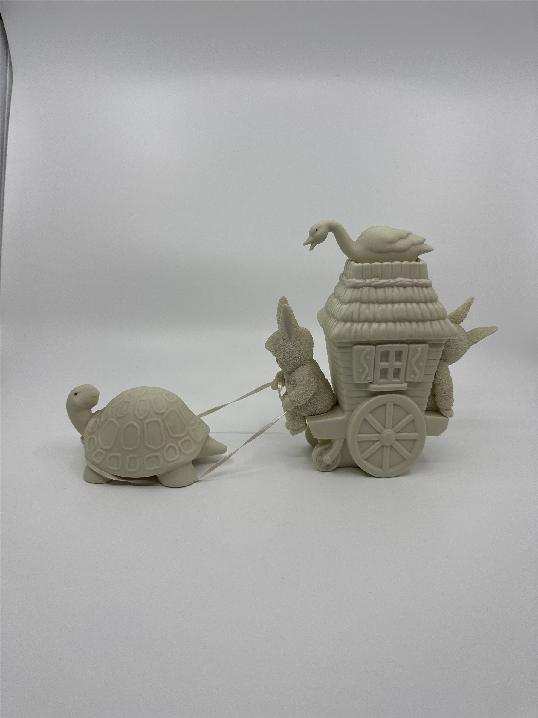 Vintage Dept 56 Snow Bunnies Turtle Pulling Flower Cart Figurines Easter Bunny